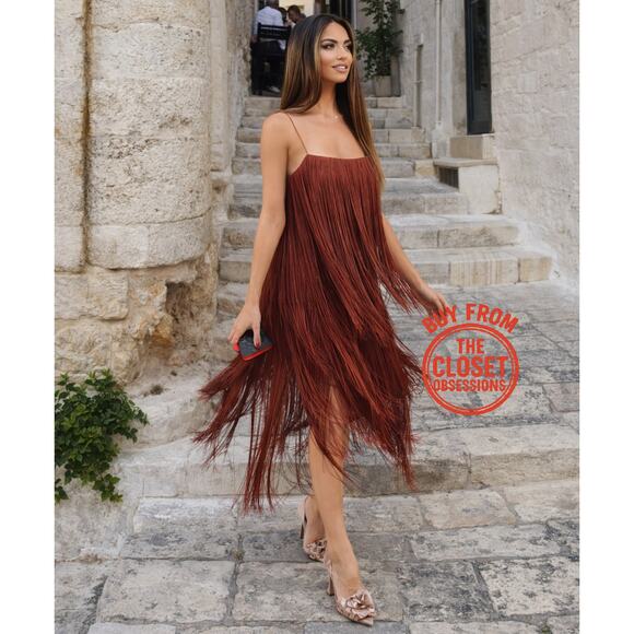 ZARA Fringe Midi Dress with Spaghetti Straps NWT 🤎 - Picture 8 of 16